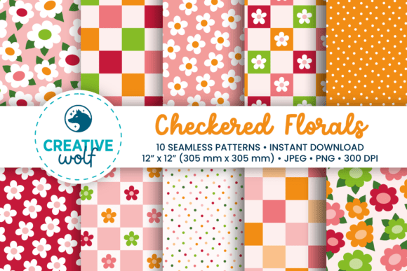 Download Checkered Florals Seamless Patterns - Flora Collection