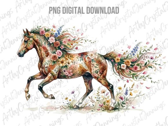 Download Boho Floral Galloping Horse PNG - Flora Collection