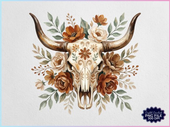 Download Western Boho Floral Cow Skull PNG - Flora Collection
