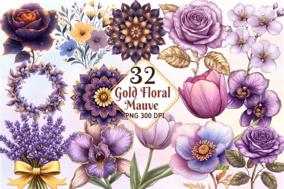 Download Mauve and Gold Floral Clipart - Flora Collection