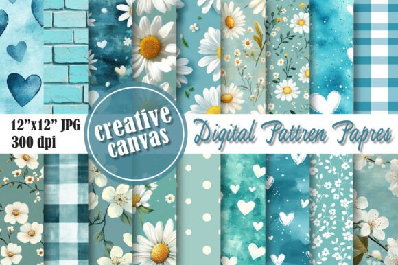 Download Blue Floral Digital Paper Bundle - Flora Collection