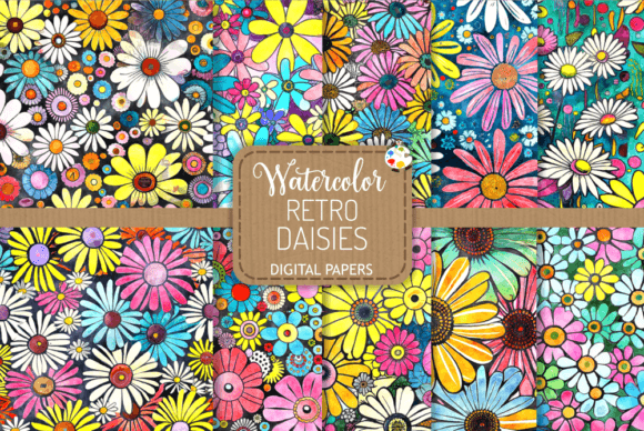 Download Retro Daisies - Watercolor Patterns - Watercolor patterns Collection