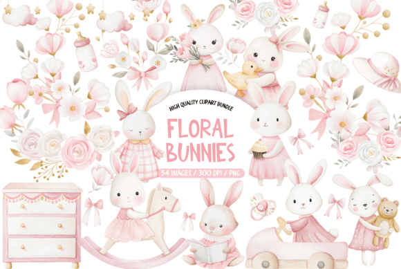 Download Floral Pink Bunny Clipart - Flora Collection