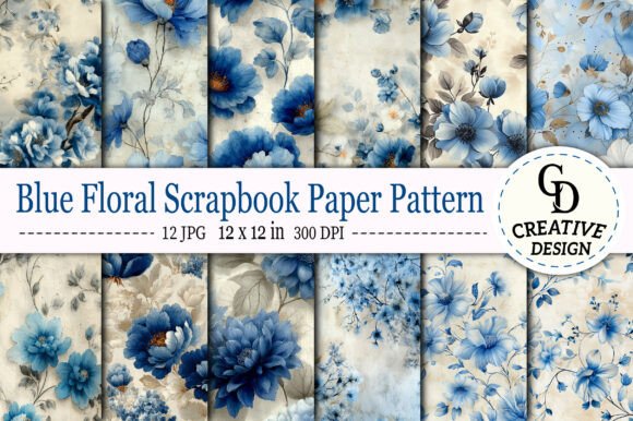 Download Blue Floral Scrapbook Paper Pattern - Flora Collection