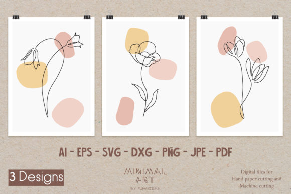 Download 3 Wall Art One Line Flora Natural Summer - Premium Bundle