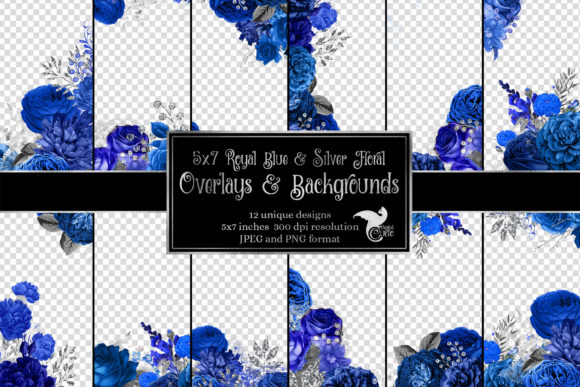Download 5x7 Royal Blue and Silver Floral Overlay - Flora Collection