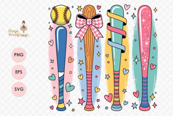 Download Colorful Baseball Bat Bundle Design PNG - Design Collection