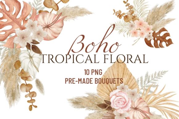 Download Watercolor Boho Tropical Floral Bouquets - Flora Collection