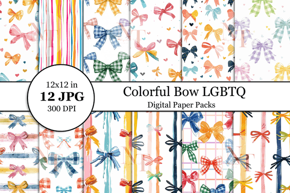 Download Colorful Bow LGBTQ Pride Digital Paper - Pride Collection