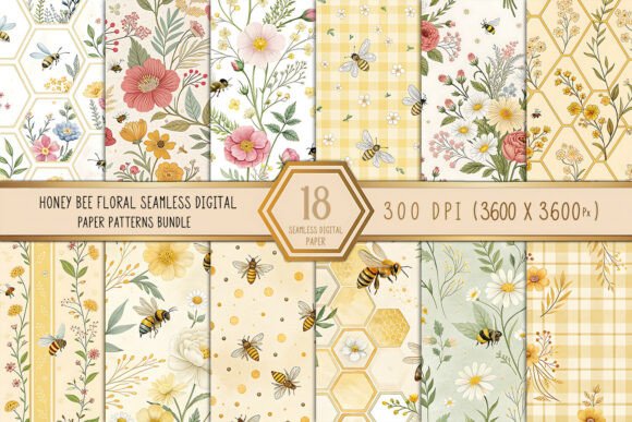 Download Honey Bee Floral Seamless Digital Paper - Flora Collection