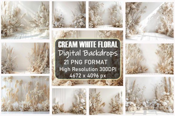 Download Cream White Floral Digital Backdrops - Flora Collection