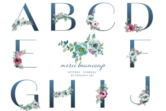 Download Watercolor Mint Mauve Floral Alphabet - Flora Collection