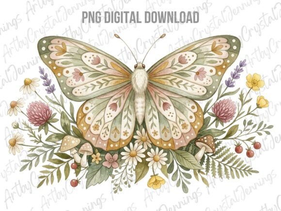 Download Cottagecore Butterfly Boho Floral PNG - Flora Collection