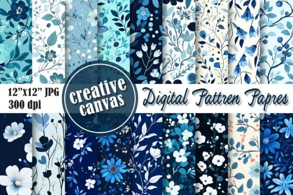 Download Blue Floral Digital Paper Bundle - Flora Collection