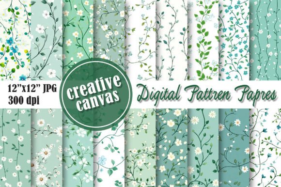Download Green Floral Vine Digital Paper Bundle - Flora Collection