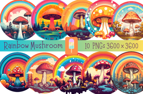 Download Retro Rainbow Mushroom Groovy Bundle - Retro rainbow Collection