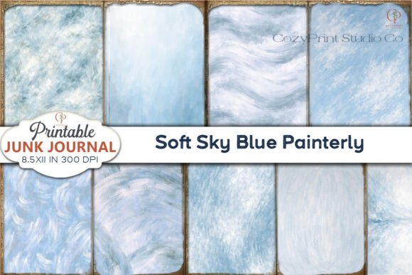 Download Soft Sky Blue Painterly Junk Journal - Sky blue Collection