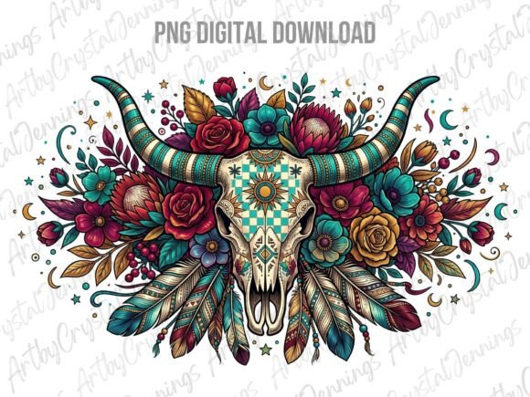 Download Western Boho Floral Longhorn Skull PNG - Flora Collection