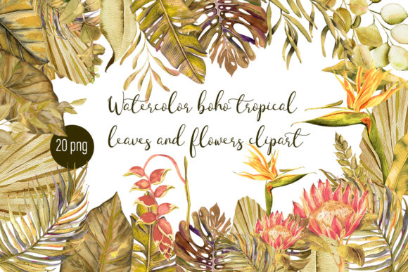 Download Watercolor Tropical Boho Floral Clipart - Flora Collection