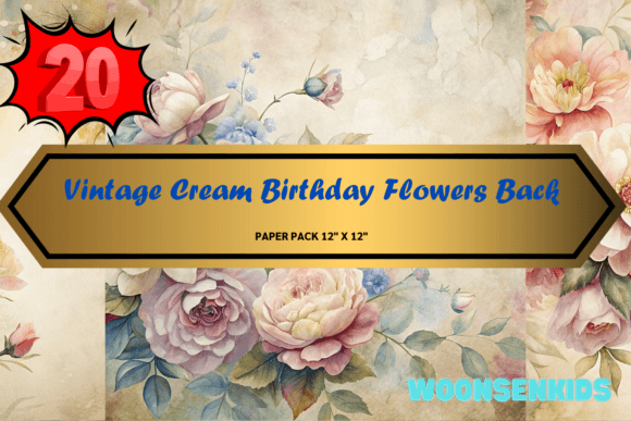 Download 20 Vintage Cream Birthday Flowers Background Watercolor Png Kdp Digital Paper - Cream Collection