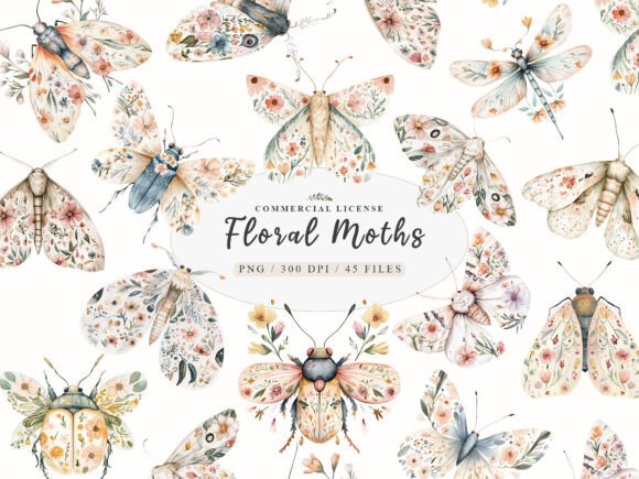 Download Watercolor Botanical Floral Luna Moth - Flora Collection