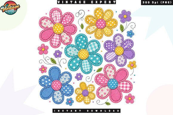 Download Retro Boho Floral Patchwork PNG - Flora Collection